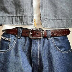 y2k vintage style brown american western floral design belt